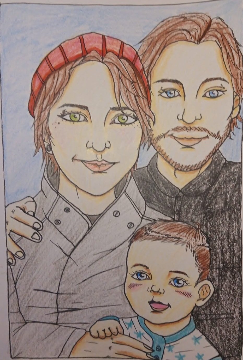 Hand-drawn portrait of Jordan, James, and Malachi Padier